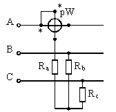 Схема измерения мощности трехфазного переменного тока одним ваттметром с искусственной нулевой точкой