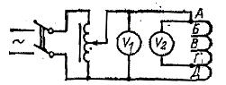 Схема определения ответвлений встроенных трансформаторов тока по распределению напряжений