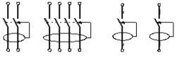 Дифференциальный выключатель (УЗО): а) электрические схемы б) условное графическое обозначение
