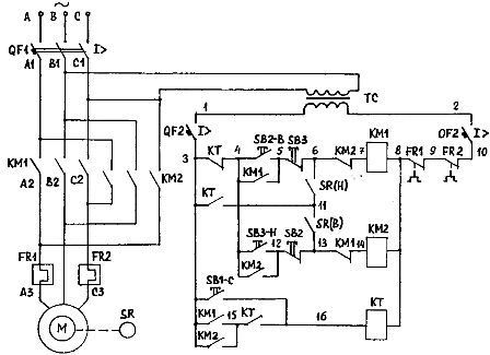 Схема реверсивного асинхронного электропривода с торможением противовключением
