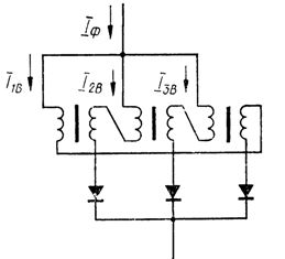Схема индуктивного делителя тока для трех параллельно соединенных вентилей 