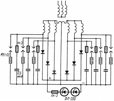 Схема защиты от перенапряжений со стороны вентильной обмотки трансформатора и выпрямленного тока 