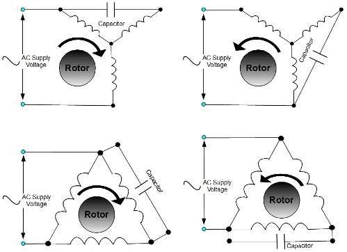 Типичные схемы включения конденсаторных двигателей