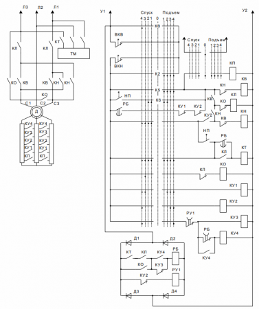 Схема кранового магнитного контроллера типа ТСА