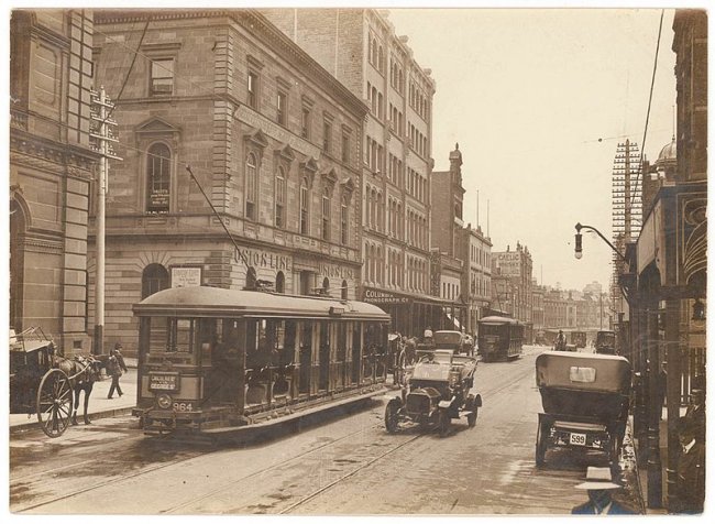 Трамваи на Джордж-стрит, Сидней, примерно 1919 - 1920 гг.