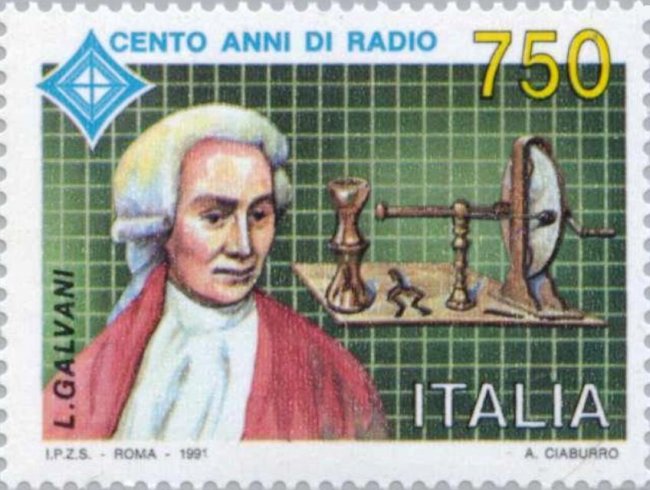 Луиджи Гальвани на итальянской почтовой марке 1991 года
