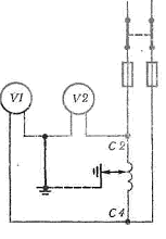 Определение места повреждения изоляции электродвигателя двумя вольтметрами 