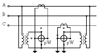 Схемы включения ваттметров через измерительные трансформаторы