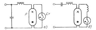 Схема включения люминесцентной лампы: а - с индуктивным балластом, б - с индуктивно-емкостным балластом