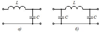 Схемы пассивных сглаживающих Г-образного (a) и П-образного (б) фильтров для уменьшения пульсации выпрямленного напряжения
