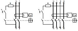 Дифференциальный выключатель (УЗО): а) электрические схемы б) условное графическое обозначение