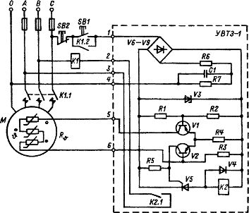 Схема электрическая принципиальная устройства встроенной температурной защиты электродвигателей УВТЗ-1
