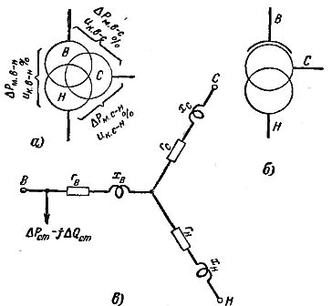 Схемы трехобмоточного трансформатора и автотрансформатора
