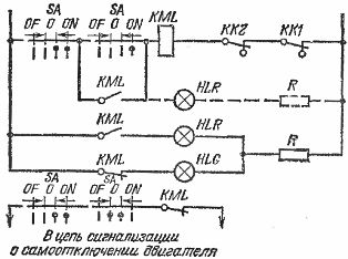 Схема сигнализации состояния нереверсивного электропривода