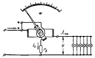 Схема устройства и соединений ваттметра