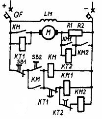 Схема управления в функции времени двигателя постоянного тока параллельного возбуждения