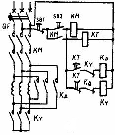 Схема управления в функции времени асинхронного двигателя переключением со Y на 916;