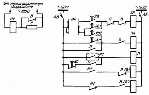 Схема одноступенчатого автоматического регулирования мощности конденсаторных батарей по напряжению