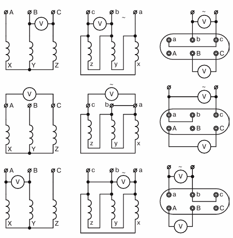 Определение коэффициентов трансформации трансформатора, соединенного по схеме У/Д, при несимметричном трехфазном напряжении
