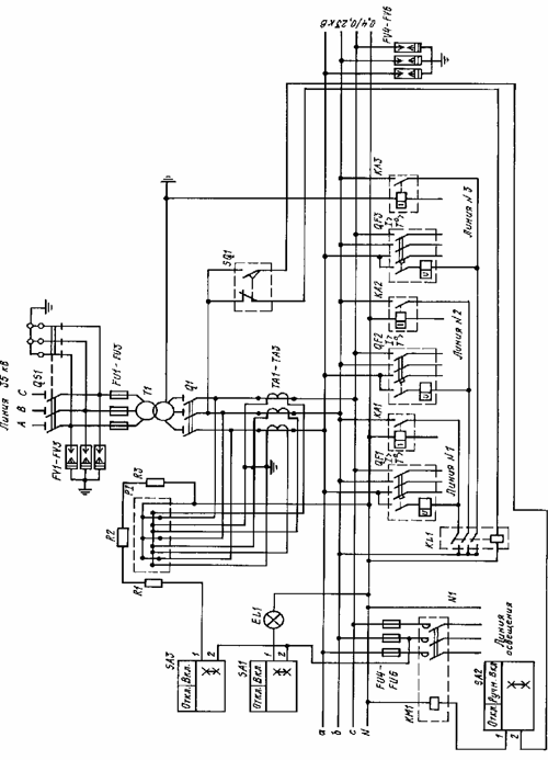 Схема мачтовой трансформаторной подстанции МТП