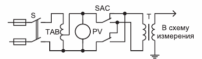 Схема включения испытательного трансформатора при измерении тангенса угла диэлектрических потерь