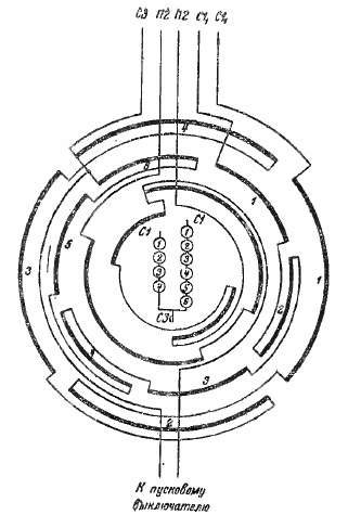 Схема соединений для 2-скоростного (4 и 6 полюсов) двигателя