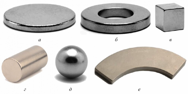 Промышленно выпускаемые постоянные магниты различной формы