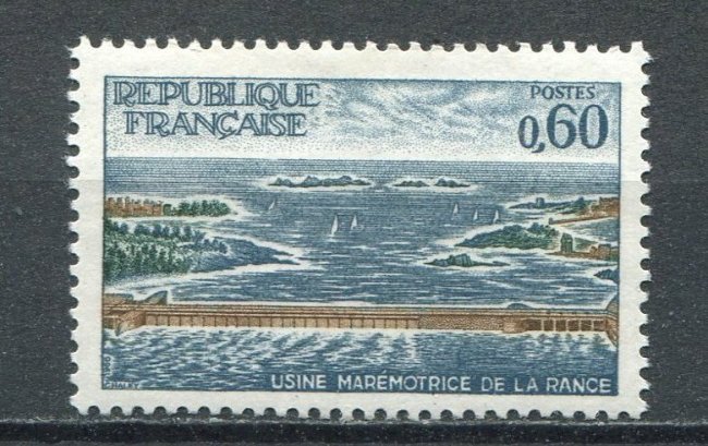 Приливная электростанция Ля Ранс на французской почтовой марке 1966 года