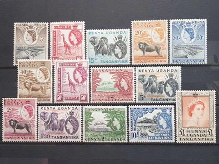 Гидроэлектростанция Оуэн-Фолс на почтовых марках 5 и 30 центов серии 1954 года почтовой администрации Кения, Уганда и Танганьика