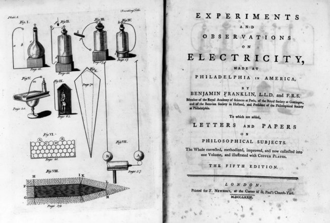 Титульный лист пятого издания научной книги Бенджамина Франклина