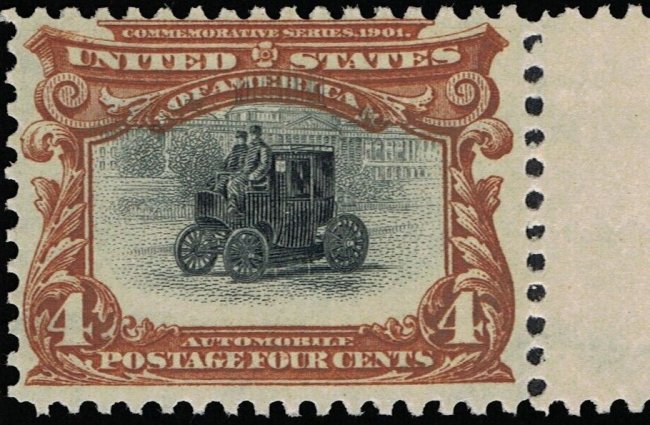 Почтовая марка США 1901 года с электромобилем