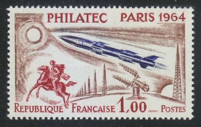 Радиолокационное оборудование на почтовой марке Франции 1964 года