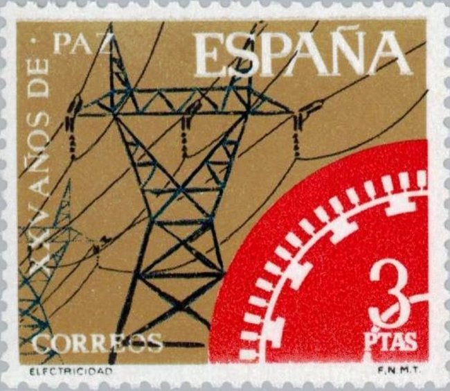 Опора ЛЭП на почтовй марке Испании
