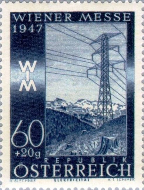 Австрийская почтовая марка, посвященная электроэнергетике 1947 года